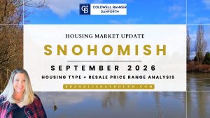 Brandice Raybourn reviewing Snohomish housing market data showing more homes for sale and fewer August 2026 closings
